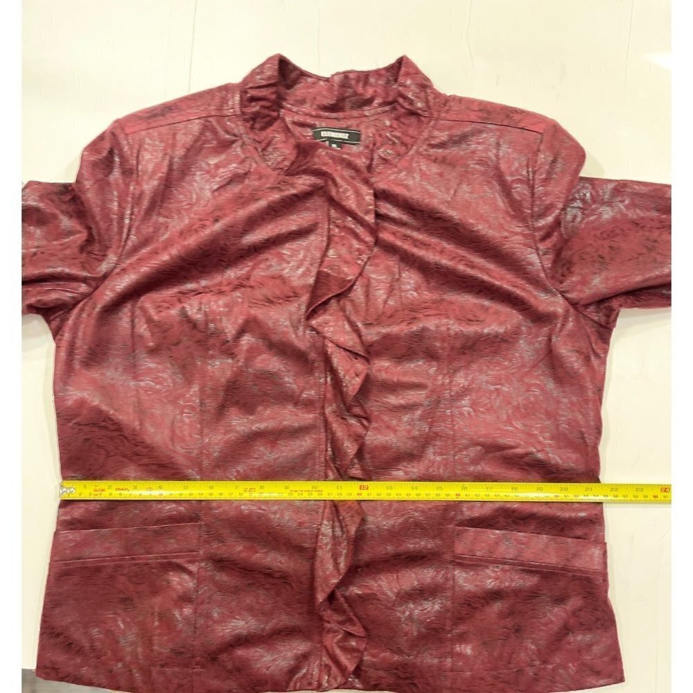 ELEMENTZ Maroon Suede-Feel Embossed Jacket Women's XL Full Zip Ruffle Metallic - Picture 14 of 15